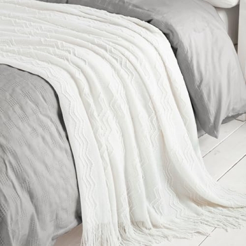 BOURINA Off White Soft Decorative Knit Throw Blanket 50x60