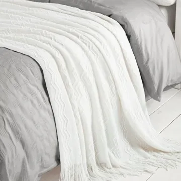 BOURINA Off White Soft Decorative Knit Throw Blanket 50x60