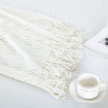 BOURINA Off White Soft Decorative Knit Throw Blanket 50x60