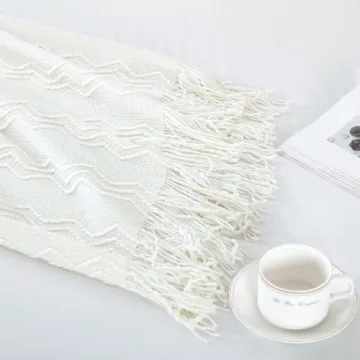BOURINA Off White Soft Decorative Knit Throw Blanket 50x60