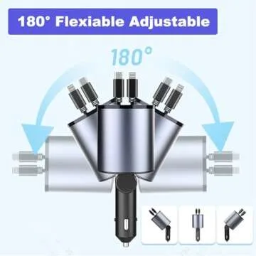 Retractable Car Charger, 4 in 1 Super Fast Phone Car Charger, Retractable Cables (31.5 inch) + 2 USB Ports Car Charger Adapter for iPhone 15/14/13/12/11 Pro Max XR, iPad, Samsung, Pixel (PT-19-1)