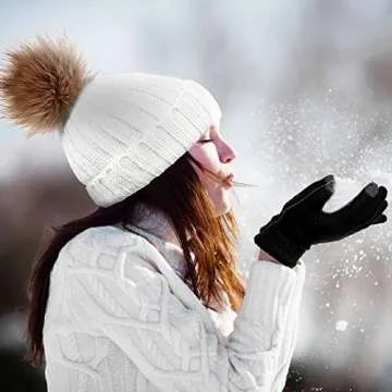 4 Pieces Winter Hat and Gloves Set Women Beanie Hat Gloves Skull Cap Touchscreen Gloves for Women Girl Lady Couple (Black and White)