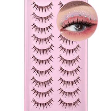 Individual Eyelashes Manga Lashes A Shape Anime Lashes Natural Look False Eyelashes Wispy Mink Eye Lashes Pack 10 Pairs Japanese Korean Asian Makeup by Geeneiya