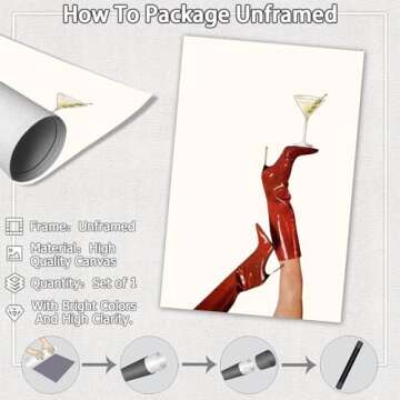 Red Boot Martini Wall Art Trendy Cherry Girly Bottoms Up Poster Cocktail Posters Feminist Wall Decor...