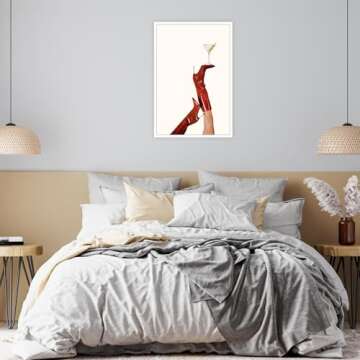 Red Boot Martini Wall Art Trendy Cherry Girly Bottoms Up Poster Cocktail Posters Feminist Wall Decor Preppy Apartment Room Decor Aesthetic Home Bar Cart Speakeasy Pop Art Decoration 8x12inch Unframed