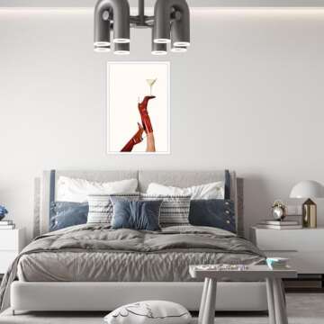Red Boot Martini Wall Art Trendy Cherry Girly Bottoms Up Poster Cocktail Posters Feminist Wall Decor Preppy Apartment Room Decor Aesthetic Home Bar Cart Speakeasy Pop Art Decoration 8x12inch Unframed