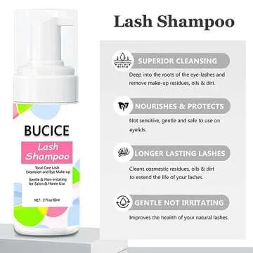 BUCICE Lash Shampoo for Lash Extensions - Eyelash Cleaning Kit with Lash Fan Dryer - Makeup Cleansing Foam for Lash Care, Black
