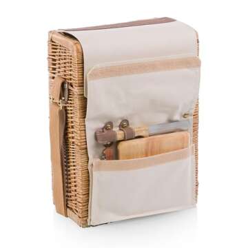 PICNIC TIME Corsica Wine and Cheese Picnic Basket - Wine Tote Bag - Gift for Wine Lovers, (Beige Can...