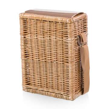 PICNIC TIME Corsica Wine and Cheese Picnic Basket - Wine Tote Bag - Gift for Wine Lovers, (Beige Canvas), 12 x 7 x 17