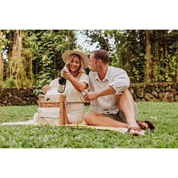 PICNIC TIME Corsica Wine and Cheese Picnic Basket - Wine Tote Bag - Gift for Wine Lovers, (Beige Canvas), 12 x 7 x 17