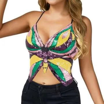Mocure Sequin Butterfly Crop Top for Rave and Parties