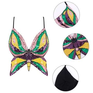 Mocure Sequin Butterfly Crop Top for Rave and Parties