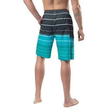 Lncropo Mens Quick Dry Swim Trunks Striped Print Board Shorts with Mesh Lining,B6-Green,3XL