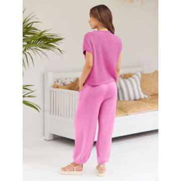 LILLUSORY Two 2 Piece Sets Womens 2025 Spring Summer Matching Lounge Sweatsuits Sweat Suits Trendy Travel Vacation Resort Wear Outfits Cozy Knit Loungewear Clothes Clothing Bright Pink M