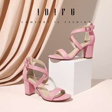 IDIFU Women's Grace Block Heels Sandals for Comfort & Style