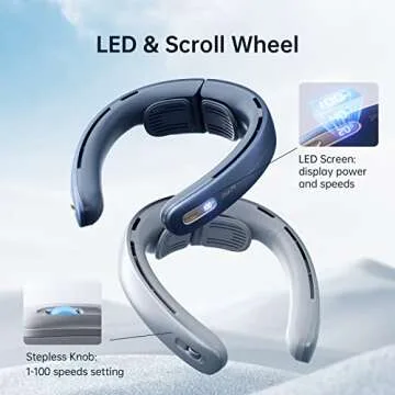 JISULIFE Portable Neck Fan Pro, 100 Speeds Bladeless, Stepless Knob, LED Display, 5000mAh Rechargeable Personal, Mini Hands Free, USB Battery Operated Wearable-Grey