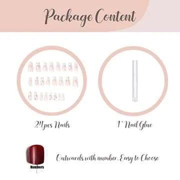 BABALAL Coffin Press on Nails Medium Fake Nails with Nail Glue Nude White French Tip Glossy Glue on Nails 24pcs Ballerina Acrylic Nails with Rhinestones Designs False Nails for Women