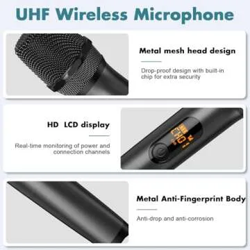 Wireless Microphones, Professional UHF Metal Dual Handheld Cordless Dynamic Mic System with Rechargeable Auto- Receiver, 160 ft Range, Microphone for Karaoke, Party Singing, Lecture, DJ, Wedding