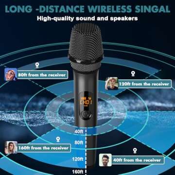 Wireless Microphones, Professional UHF Metal Dual Handheld Cordless Dynamic Mic System with Rechargeable Auto- Receiver, 160 ft Range, Microphone for Karaoke, Party Singing, Lecture, DJ, Wedding
