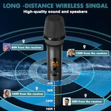 Wireless Microphones, Professional UHF Metal Dual Handheld Cordless Dynamic Mic System with Rechargeable Auto- Receiver, 160 ft Range, Microphone for Karaoke, Party Singing, Lecture, DJ, Wedding