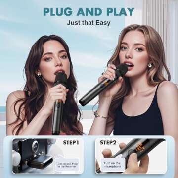 Wireless Microphones, Professional UHF Metal Dual Handheld Cordless Dynamic Mic System with Rechargeable Auto- Receiver, 160 ft Range, Microphone for Karaoke, Party Singing, Lecture, DJ, Wedding