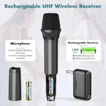 Wireless Microphones, Professional UHF Metal Dual Handheld Cordless Dynamic Mic System with Rechargeable Auto- Receiver, 160 ft Range, Microphone for Karaoke, Party Singing, Lecture, DJ, Wedding