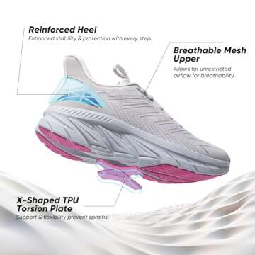 ALLSWIFIT Women's Slip On Walking Shoes Running Comfortable Tennis Breathable Non Slip Athletic Gym Workout Cross Training Fashion Sneakers,Size 6.5,Light Grey Purple,SARR034W