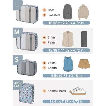 DIMJ 8 Set Packing Cubes for Travel - Stylish Luggage Organizers with Makeup Bag