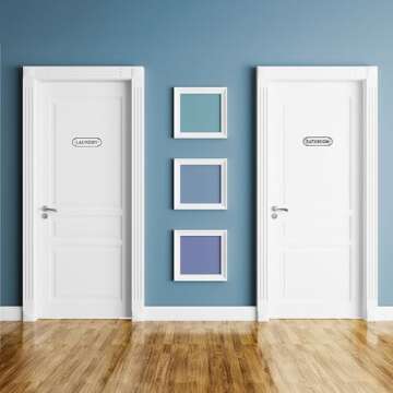 AuldHome Design Farmhouse Decor Metal Signs, Set of 4 Decorative Cast Iron Door Room Plaques w/ "Pantry", "Office", "Bathroom" and "Laundry"