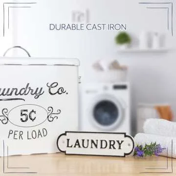 AuldHome Design Farmhouse Decor Metal Signs, Set of 4 Decorative Cast Iron Door Room Plaques w/ "Pantry", "Office", "Bathroom" and "Laundry"