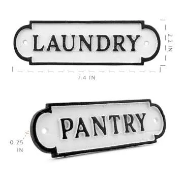 AuldHome Design Farmhouse Decor Metal Signs, Set of 4 Decorative Cast Iron Door Room Plaques w/ "Pantry", "Office", "Bathroom" and "Laundry"