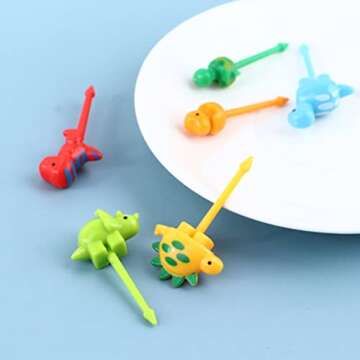 YAMSLAM 30 Pcs Dinosaur Fruit Fork Mini Animal Cartoon Food Picks Dinosaur Lunch Bento Box Picks Cut...