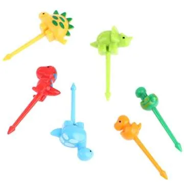 YAMSLAM 30 Pcs Dinosaur Fruit Fork Mini Animal Cartoon Food Picks Dinosaur Lunch Bento Box Picks Cute Food Fruit Fork Picks for Cake Dessert Cupcake Pastry Party Supply
