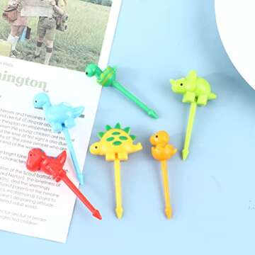 YAMSLAM 30 Pcs Dinosaur Fruit Fork Mini Animal Cartoon Food Picks Dinosaur Lunch Bento Box Picks Cute Food Fruit Fork Picks for Cake Dessert Cupcake Pastry Party Supply