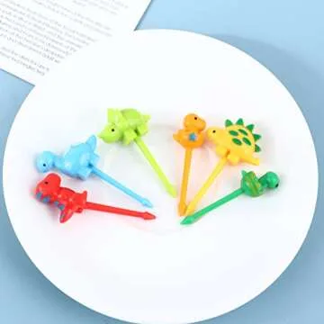 YAMSLAM 30 Pcs Dinosaur Fruit Fork Mini Animal Cartoon Food Picks Dinosaur Lunch Bento Box Picks Cute Food Fruit Fork Picks for Cake Dessert Cupcake Pastry Party Supply