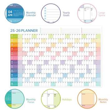 2025-2026 Wall Calendar - Yearly Wall Calendar 2025-2026, July 2025 - June 2026, 23.1"X 34.6" (Open), Full Year Calendar One Page, Annual Year Calendar with Stickers, Holidays