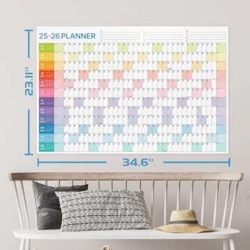 2025-2026 Wall Calendar - Yearly Wall Calendar 2025-2026, July 2025 - June 2026, 23.1"X 34.6" (Open), Full Year Calendar One Page, Annual Year Calendar with Stickers, Holidays