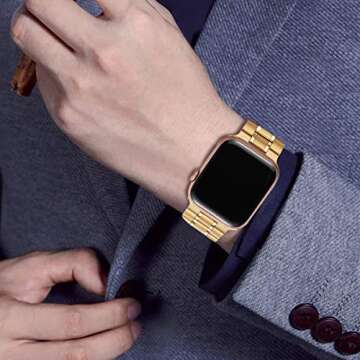 Bestig Compatible for Apple Watch Band 49mm/46mm/45mm/44mm/42mm(Series 3 2 1) Men Women, Premium Solid Stainless Steel Metal Sport Business Strap for iWatch Ultra Series 10 9 8 7 6 SE 5 4(Gold)