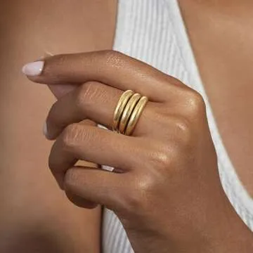 NECOCY 14K Chunky Gold Ring For Women Wide Statement Ring Vintage Stack Gold Rings Non Tarnish Plated Big Trendy Fashion Thumb Rings Jewelry Gift For Women/Size7