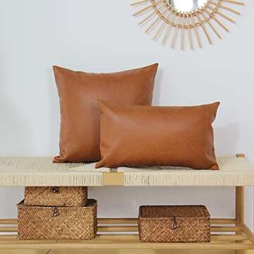 JOJUSIS Modern Leather Throw Pillow Covers for Couch Sofa Bed Set of 2 18 x 18 Inch 100% Faux Leather