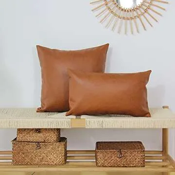 JOJUSIS Modern Leather Throw Pillow Covers for Couch Sofa Bed Set of 2 18 x 18 Inch 100% Faux Leather