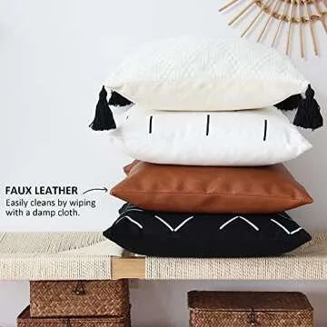 JOJUSIS Modern Leather Throw Pillow Covers for Couch Sofa Bed Set of 2 18 x 18 Inch 100% Faux Leather