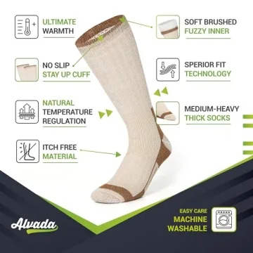 Alvada Merino Wool Hiking Socks Thermal Warm Crew Winter Boot Sock For Men Women 3 Pairs XSS