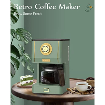 Amaste Drip Coffee Machine with 25 Oz Glass Pot, Retro Style Maker with Reusable Coffee Filter & Three Brewing Modes, 30minute-Warm-Keeping, Matcha Green