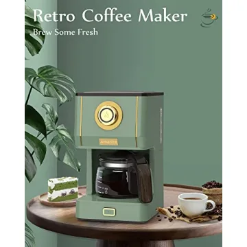 Amaste Drip Coffee Machine with 25 Oz Glass Pot, Retro Style Maker with Reusable Coffee Filter & Three Brewing Modes, 30minute-Warm-Keeping, Matcha Green