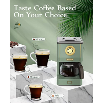 Amaste Drip Coffee Machine with 25 Oz Glass Pot, Retro Style Maker with Reusable Coffee Filter & Three Brewing Modes, 30minute-Warm-Keeping, Matcha Green