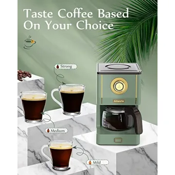 Amaste Drip Coffee Machine with 25 Oz Glass Pot, Retro Style Maker with Reusable Coffee Filter & Three Brewing Modes, 30minute-Warm-Keeping, Matcha Green