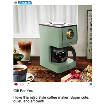 Amaste Drip Coffee Machine with 25 Oz Glass Pot, Retro Style Maker with Reusable Coffee Filter & Three Brewing Modes, 30minute-Warm-Keeping, Matcha Green