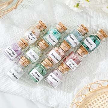 Crystal Chips Gemstone Bottles Set of Different Mini Crystals for Spell Jars, Healing Crystals for W...