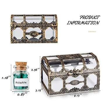 Crystal Chips Gemstone Bottles Set of Different Mini Crystals for Spell Jars, Healing Crystals for Witchcraft in Vintage Box, Chakra Crystals and Healing Stones Set Witch Gifts Witchcraft Supplies